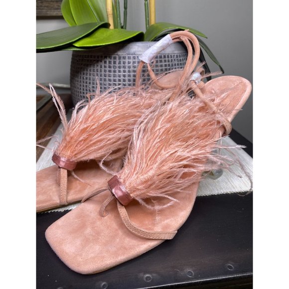 Jeffrey Campbell Flirt-Alot Feather Sandal Peach Clear Women's Size 8 - Picture 5 of 12